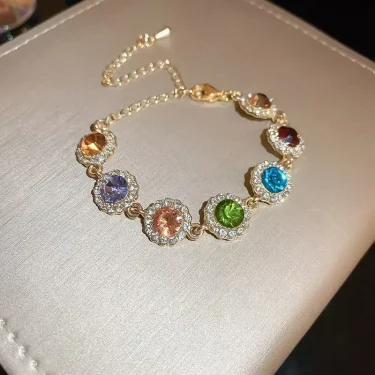 Luxurious Colorful Crystal Chain Bracelet For Women Fashion Personalized Daily Accessory Party Jewelry Birthday Anniversary Gift 4