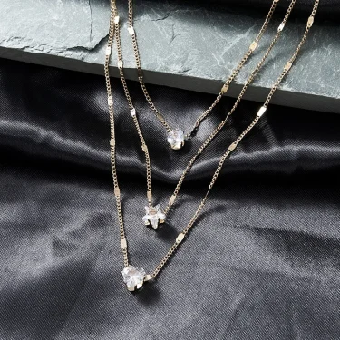 Trendy Zircon Pendant Necklace For Women Multilayer Chain Choker Fashion Female Party Shiny Jewelry Gift 3