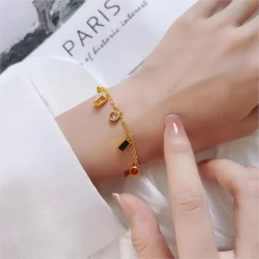 ANENJERY 316L Stainless Steel Round Square Colorful Zircon Bracelet for Women Sweet Simple Bracelet Praty Jewelry Wholesale 3