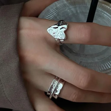 925 Sterling Silver Open Finger Ring Punk Heart Irregular Geometric Stackable For Women Girl Jewelry Gift Dropship Wholesale 4