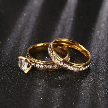 A Pair of Wedding Rings Stainless Steel Charm Gemstone Crystal Engagement Ring for Women Men Jewelry Findings Gifts 2