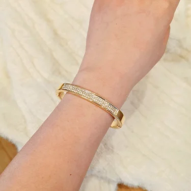 New Elegant Classic Crystal Cuff Bangles Bracelets For Women Gold Color Simple Femal Opening Bangles Wedding Jewelry Accessories 5