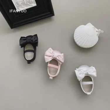 Baby Shoes Spring Autumn Girl's Bow Ballet Style Satin Soft Sole Shoe Baby Anti-slip and Anti Drop Heel Princess Toddler Shoes 3
