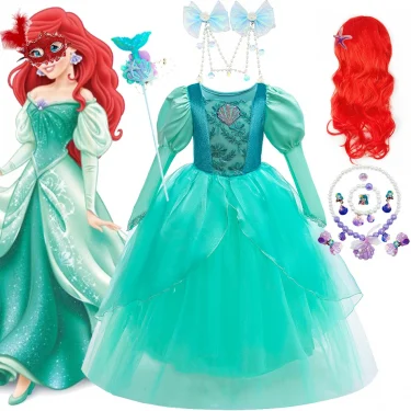 Mermaid Dress For Girls Cartoon Princess Theme Party Costume Kids Sequin Applique Floor Length Tulle Fluffy Frocks 1