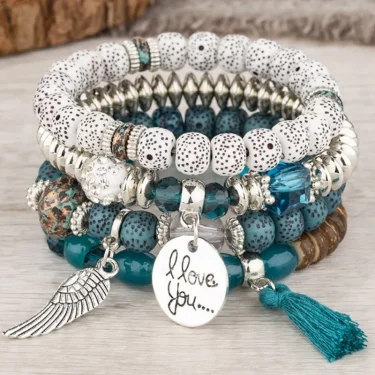 DIEZI Multicolor Acrylic Crystal Beads Strand Bracelets For Women Girls Men Tassel Wing Elastic Rope Bracelet Pulseira Feminina 1