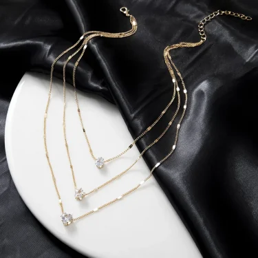 Trendy Zircon Pendant Necklace For Women Multilayer Chain Choker Fashion Female Party Shiny Jewelry Gift 5