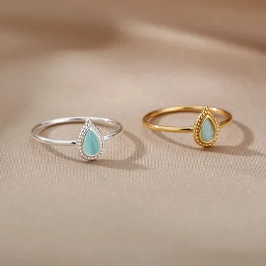 Opal Water Drop Rings For Women Gold Color Stainless Steel Engagement Wedding Ring Female Fashion Finger Jewelry Birthday Gift 5
