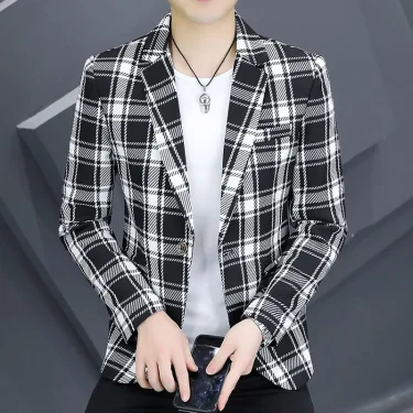 2025 High-quality Fashion Handsome Casual Business Plaid Suit Men's Coat Suit Slim-fit Blazer Slim Masculimo Mens Blazer Jacket 2