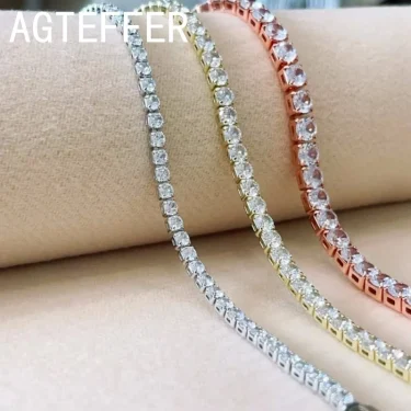 New 925 Sterling Silver Hip Hop Fashion Women's Tennis Bracelet Rose Gold Shining Cubic zirconia Bracelet Wedding Jewelry Gift 4