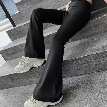 Fashionable And Comfortable High Elasticity High Waist Black Flared Yoga Pants, Suitable for girls aged 4-13 1