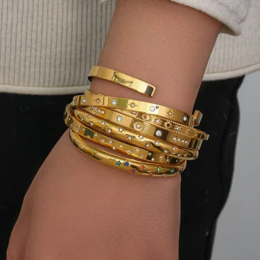 Stainless Steel Eight-pointed Stars Bracelet Vintage Multiple Zircon Open Bracelets For Women Girls Fashion Aesthetic Jewelry 5
