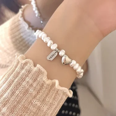 925 Sterling Silver Bracelet Pearls Knots Bracelet for Women Fashion Heart Pearls Irregular Bracelet Luxury Party Jewelry Gift 4