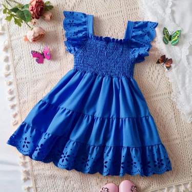 Cute Baby Girls Dress Summer New Girls' Clothing Ruffle Sleevele Princess Frocks Hollow Out Fashion Birthday Party Kids Dresses 3