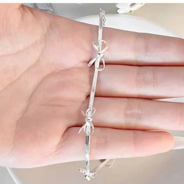 Fashion 925 Sterling Silver Bow Bracelet Simple Charm Geometric Shape Bracelet Birthday Party Gift Women's Exquisite Jewelry 3