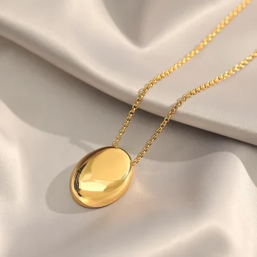 European and American Oval Pendant stainless steel Gold Color Long Necklace Fashion Jewelry Accessories Sweater Chian For Womens 3