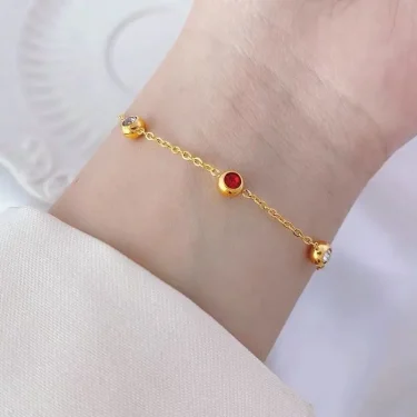 ANENJERY 316L Stainless Steel Round Square Colorful Zircon Bracelet for Women Sweet Simple Bracelet Praty Jewelry Wholesale 5