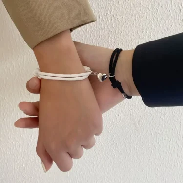 2pcs Handmade Love Magnet Couple Bracelets Set for Women Men Heart Matching Attraction Adjustable Braided Bracelet Lover Jewelry 1