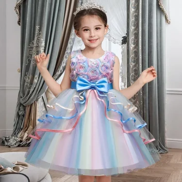 Girls Party Rainbow Unicorn Princess Dress Cake Layers Tutu Prom Gown For Kids Children Wedding Evening Formal Pageant Vestidos 1