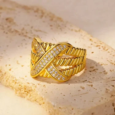 Textured Crossed Letter X Rings for Women Stainless Steel Gold Color Wedding Couple Ring Aesthetic Jewelry Gift anillos mujer 2