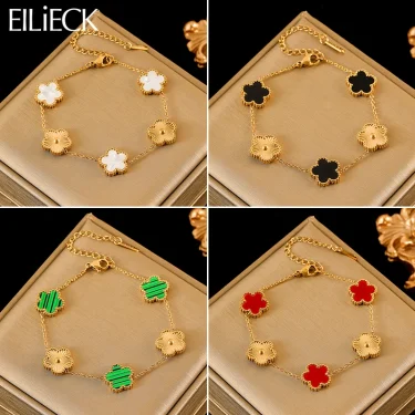 EILIECK 316L Stainless Steel Four Leaf Clover Flower Bracelet For Women Trendy Wrist Chain 18K Gold Plated Jewelry Gift Party 1