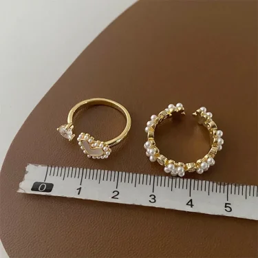 New Korean Retro Simple Elegant Shell Pearl Love Flower Opening Rings For Women Fashion Sweet Jewelry Accessories 3