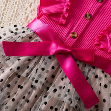 Baby Girl Ruffles Sleeves Knitted Dress Kids Polka Dot Mesh Dress Girl Princess Cake Dress Kid Elegant Black Dress For 2-6 Years 5