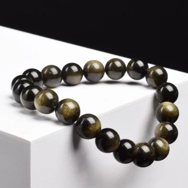 Natural Golden Obsidian Stone Beads Bracelet Men Women Golden Light Rainbow Obsidian Raw Stone Round Bead Natural Energy Jewelry 2