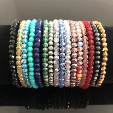 Handmade Women's 4mm Rhinestone Crystal Beaded Round Glass Beads Stretch Bracelet Femme Bangle Bracelets Women Girl Wrap Jewelry 1