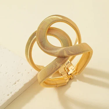 Retro Exaggerated Metal Wide Spring Cuff Bracelet for Women Statement Adjustment Elastic Alloy Fashion Bangle Jewelry Gifts 2