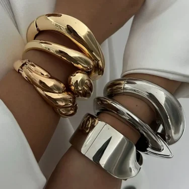 DIEZI 6 Styles Vintage Metal Cuff Bangles Sets Hip Hop Punk Gold Color Geometric Spring Bangles For Women Bracelets Men Jewelry 1