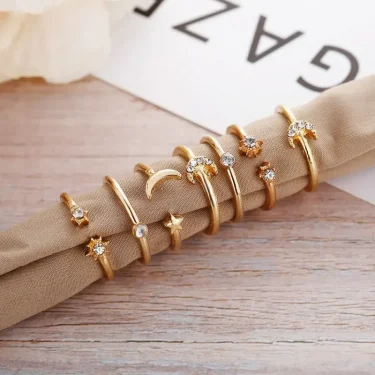 Bohemian Style New Set Ring Personalized 9-piece Love Butterfly Star Moon Set Crystal Combination Rings for Women Girls Jewelry 4