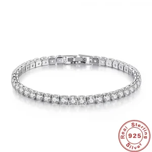 925 Sterling Silver Bracelet Zircon Chain Bracelet For Women Fashion Simple Engagement Wedding Glamour Jewelry 4MM 17.5CM 1