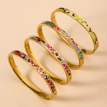 Exquisite Enamel Dripping Oil Colored Bracelet For Women, Light Luxury High-end Versatile Stainless Steel Bracelet, Jewelry Gift 1