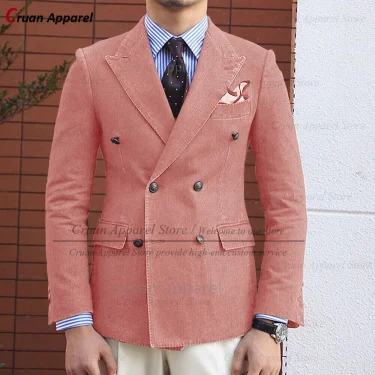 (One Blazer) Classic Denim Men Suit Coat Casual Party Fashion Costumes  Newest Tailor-made Slim Fit Double Breasted Jacket