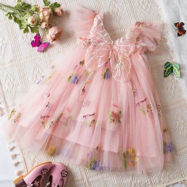 Toddler Girls Butterfly Dress for 1 to 5 Years Embroidery Baby Flower Summer Dress Ruffles Birthday Party Fairy Princess Dress 2