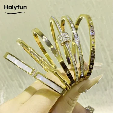Classic Bracelet Design Gold Color Waterproof Stainless Steel Luxury Brand Sparkling Zircon Bangles for Women Gift Jewelry 2