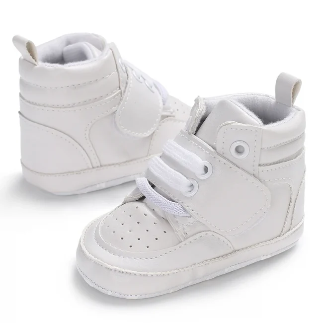 Newborn Baby Fashion Sneakers Shoes Boys Girls Solid Lace Up High Shoes Toddlers Breathable Non Slip First Walkers 0-18 Months 5