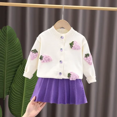 Elegant Kids Knitwear Set Soft Cardigan Sweater Combo Girls Autumn and Winter Children Sets Casual Daily Wear Children Clothing 3