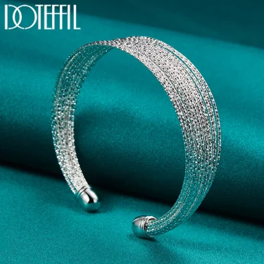 DOTEFFIL 925 Sterling Silver Multi-line Bangle Bracelet For Woman Man Wedding Engagement Fashion Charm Party Jewelry 5