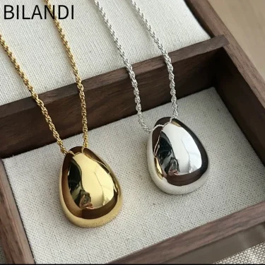 Bilandi Fashion Jewelry Simple Delicate Design Smooth Metal Teardrop Pendant Necklace For Women Female Party Gift Dropshipping 1