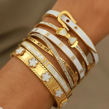 Stainless Steel Metal Classic Flower Bangles&bracelets for Women Fashion Brand Jewelry Delicate Bowknot Bangles Accessories 2