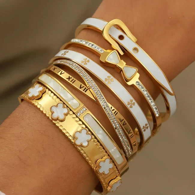 Stainless Steel Metal Classic Flower Bangles&bracelets for Women Fashion Brand Jewelry Delicate Bowknot Bangles Accessories 2