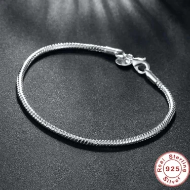 Luxury Handmade Original Fine Jewelry 925 Sterling Silver Charm Bracelet Soft Smooth Snake Bone Bracelets for Women 6