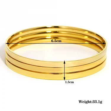 Greatera 3pcs/set 316L Stainless Steel Round Smooth Bracelets Bangles for Women 18K Gold Plated Metal Waterproof Jewelry 6