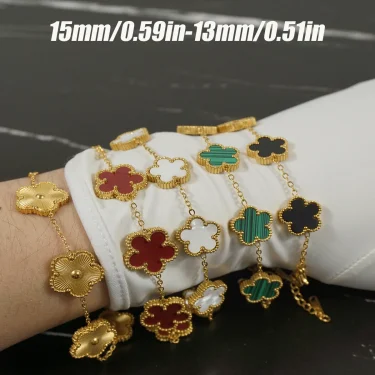 Adjustable New Design Gold Plated Stainless Steel 316L Plant Flower Bracelet With Five Leaf Petals Women's Luxury Gifts Clover 1