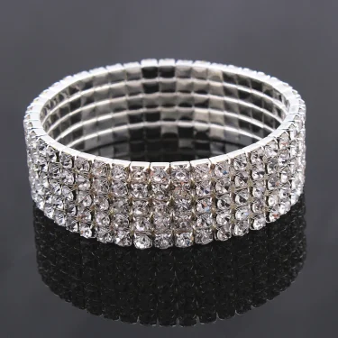 Classic Multiple Shining Rhinestone Crystal Stretch For Women Girls Bridal Wedding Wristband Elastic Bracelet Gold Silver Color 4