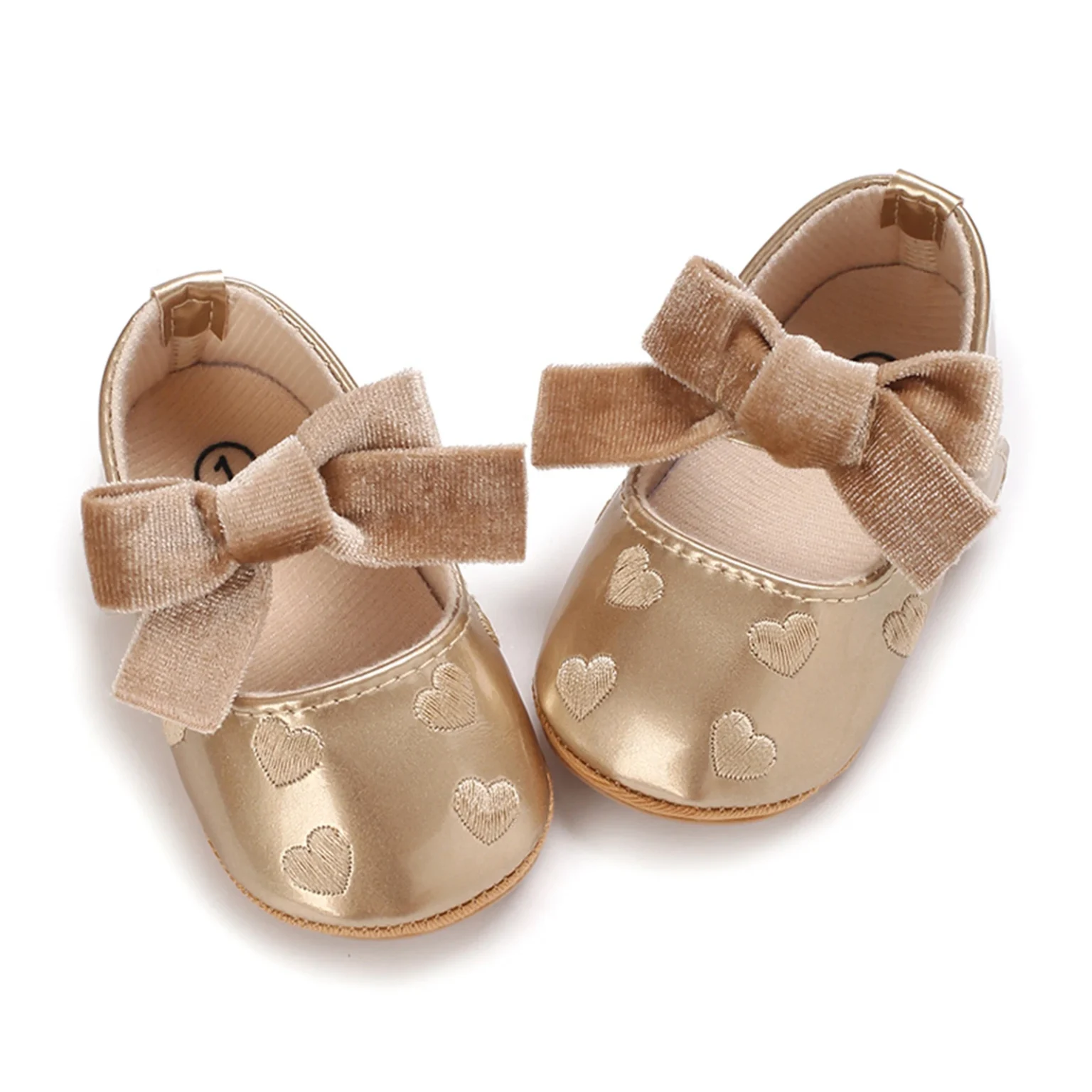 Baby Girls Shoes Cute Moccasinss Heart Bowknot Soft Sole PU Leather Flats Shoes First Walkers Rubber Non-Slip Princess Shoes 1