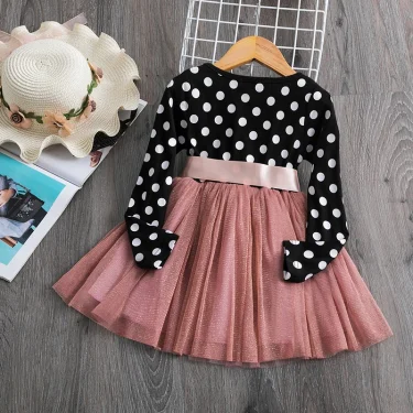 Kids Spring Clothes for Long Sleeves New Children's Clothings Girls Party Autumn Mesh Dresses for Girls 3-8Y Kid Casual Costumes 3