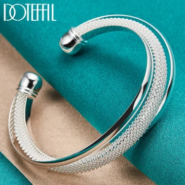 DOTEFFIL 925 Sterling Silver Large Reticulated Smooth Bangle Bracelet For Woman Man Wedding Engagement Jewelry 1