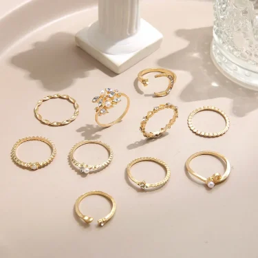 Bohemian Style New Set Ring Personalized 9-piece Love Butterfly Star Moon Set Crystal Combination Rings for Women Girls Jewelry 5